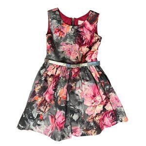 $225 Zoe Ltd 7 Dress Chasing Fireflies Gray Pink Party Floral  Rose Sleeveless